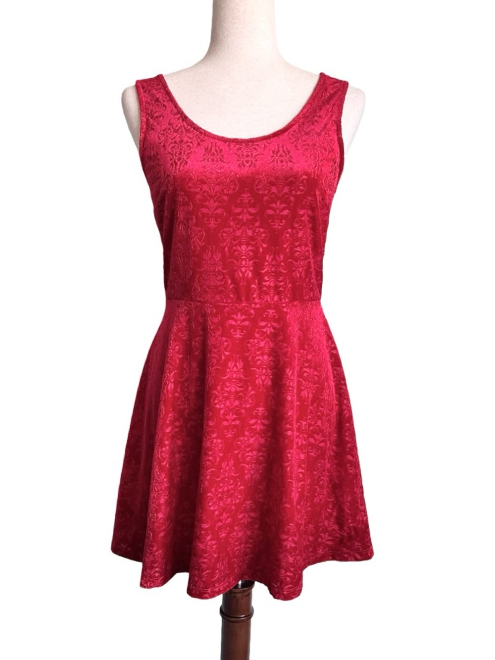 Candie's Red Velvet Sleeveless Fit Flare Skater Mini Dress Size Med‎ Whimsygoth